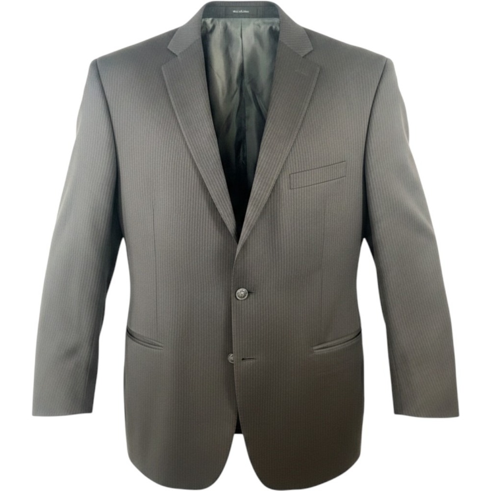 Calvin Klein Mens 48R Wool Pinstripe Suit Jacket Blazer Dark Grey‎ Two Button